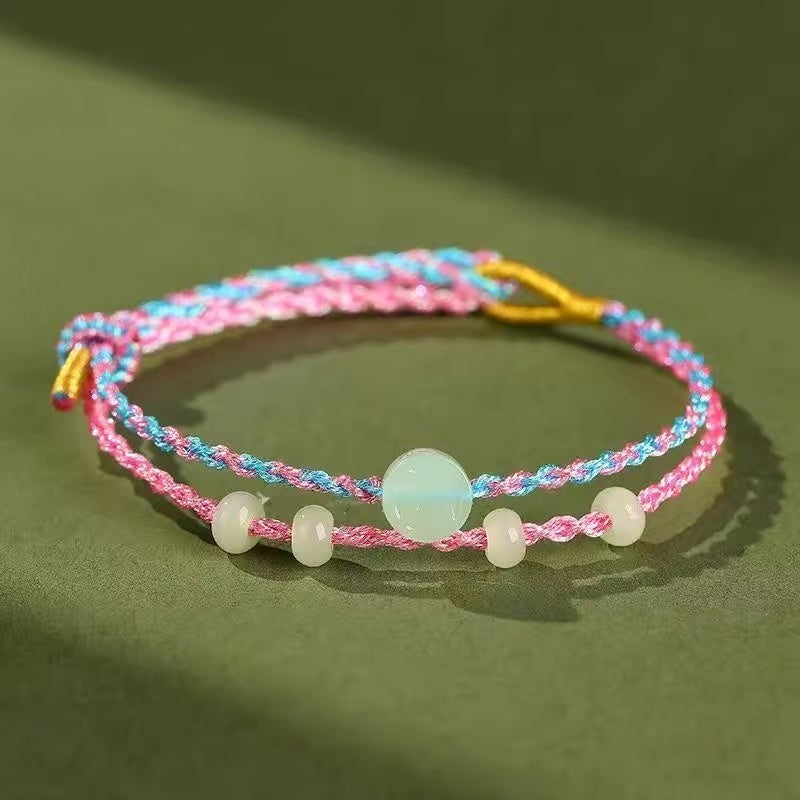 Lucky Jade Beaded Bracelet | Good Fortune Hand Rope Bracelet