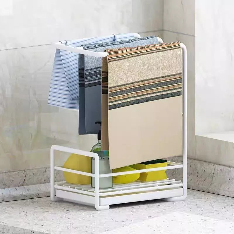 Kitchen Dishcloth Storage Rack Rag Holder Dish Brush Drying Hanger with Removable Drain Pan Dishwashing Cloth Sink Drain Rack