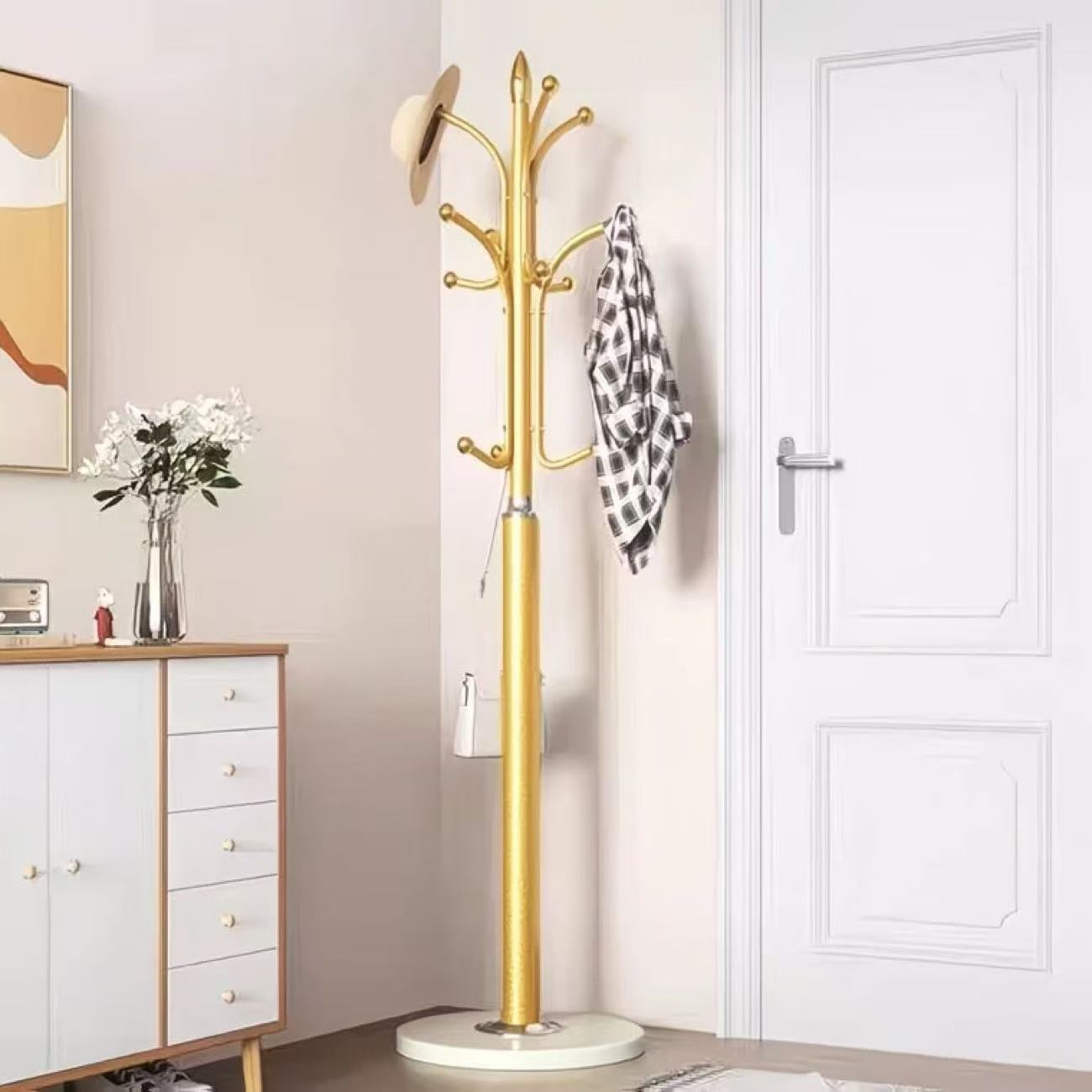 Metal Floor Standing Coat Rack with Hooks for Hat Scarf Clothing Hanger Display Entrance Hall Furniture Space Saving Home Decor