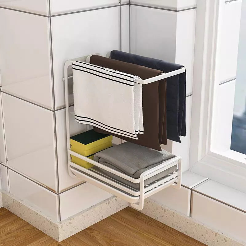 Kitchen Dishcloth Storage Rack Rag Holder Dish Brush Drying Hanger with Removable Drain Pan Dishwashing Cloth Sink Drain Rack