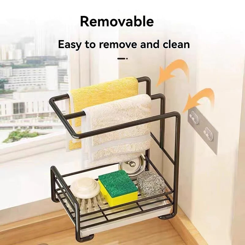 Kitchen Dishcloth Storage Rack Rag Holder Dish Brush Drying Hanger with Removable Drain Pan Dishwashing Cloth Sink Drain Rack