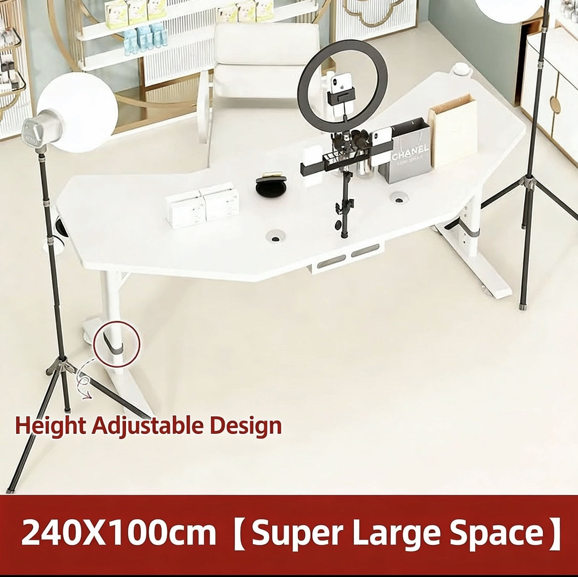 Height-Adjustable Live Streaming Desk with Rotating Display – Mobile Computer Workstation for Office & Streaming Setup