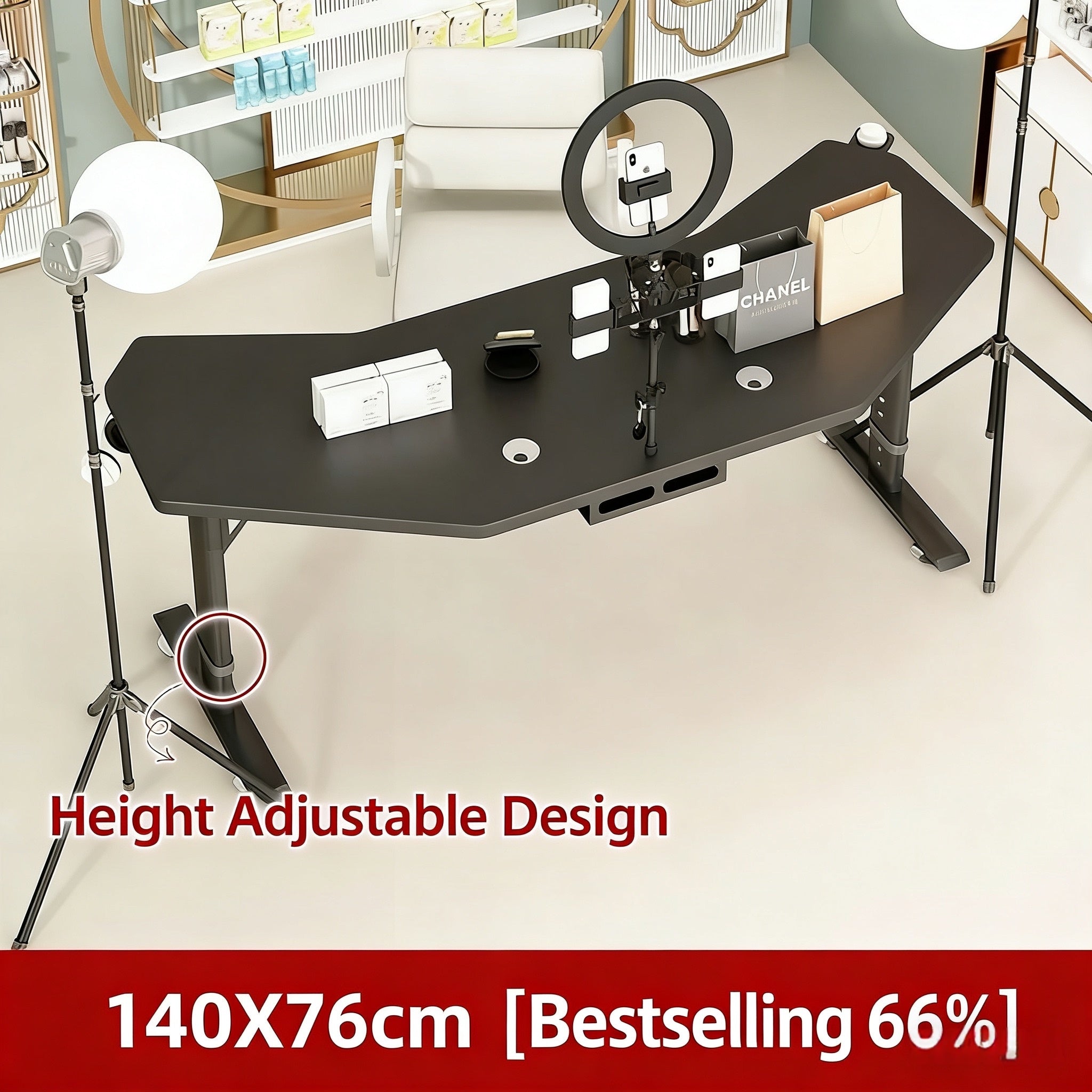 Height-Adjustable Live Streaming Desk with Rotating Display – Mobile Computer Workstation for Office & Streaming Setup