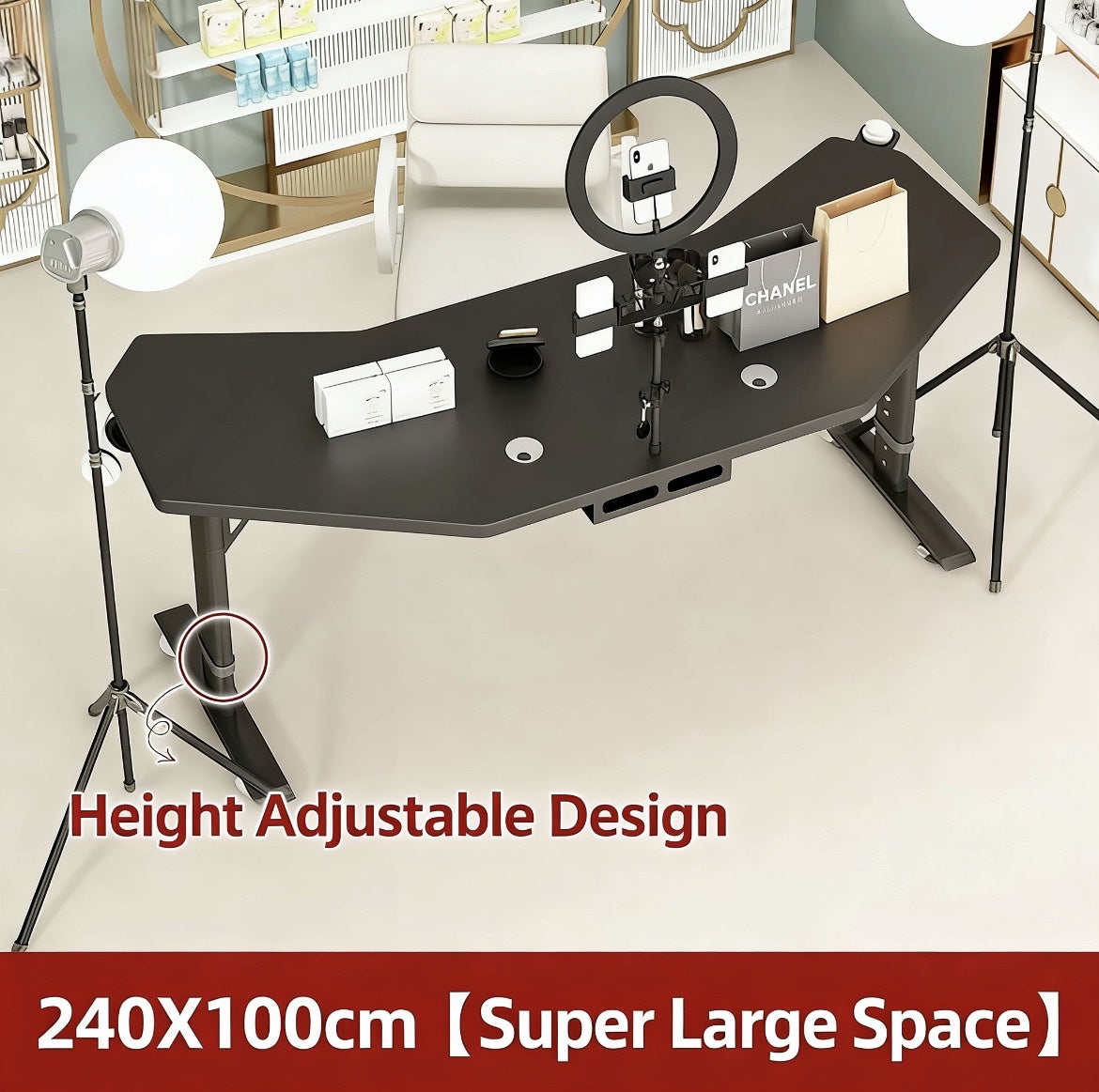 Height-Adjustable Live Streaming Desk with Rotating Display – Mobile Computer Workstation for Office & Streaming Setup