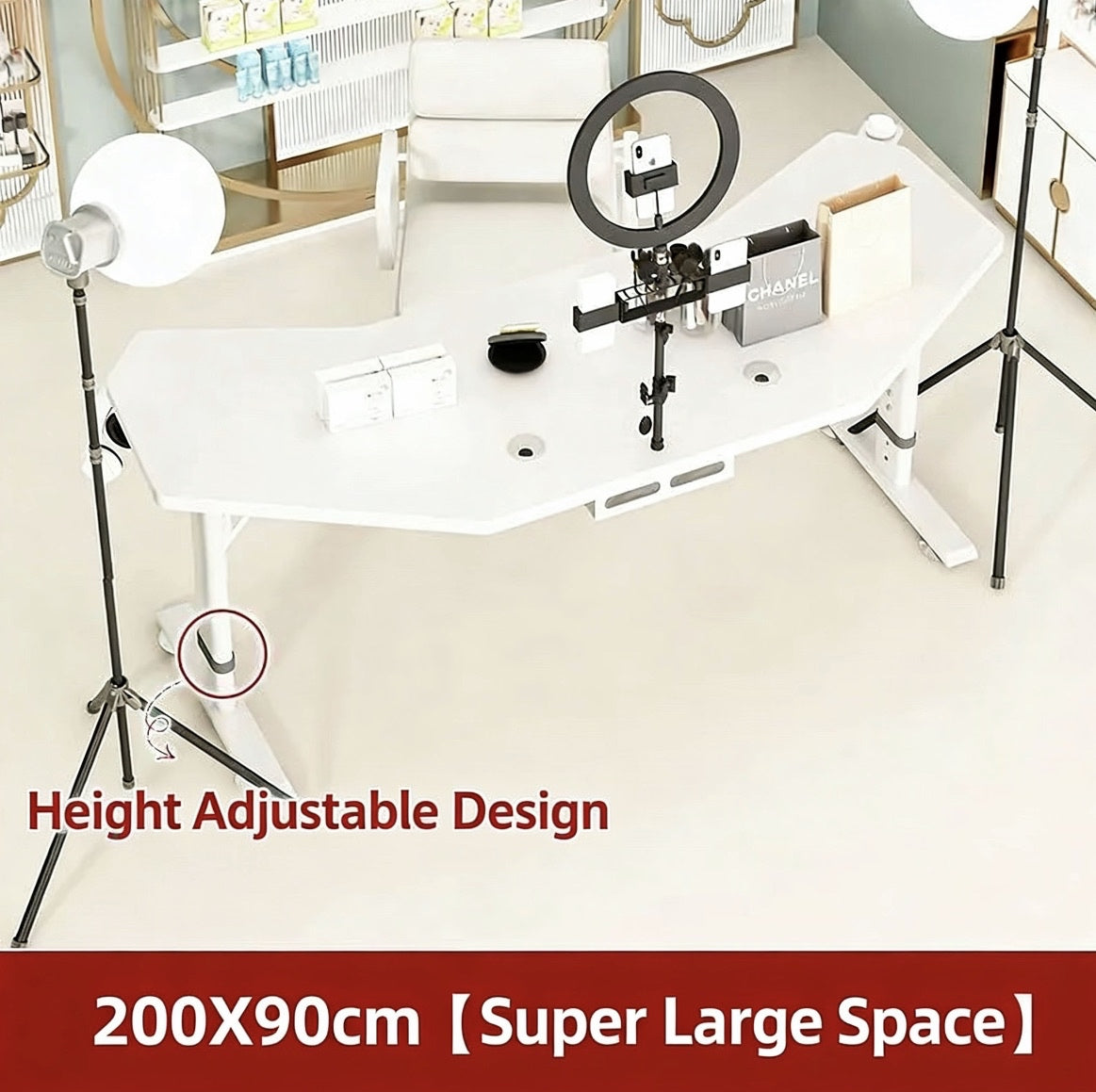Height-Adjustable Live Streaming Desk with Rotating Display – Mobile Computer Workstation for Office & Streaming Setup