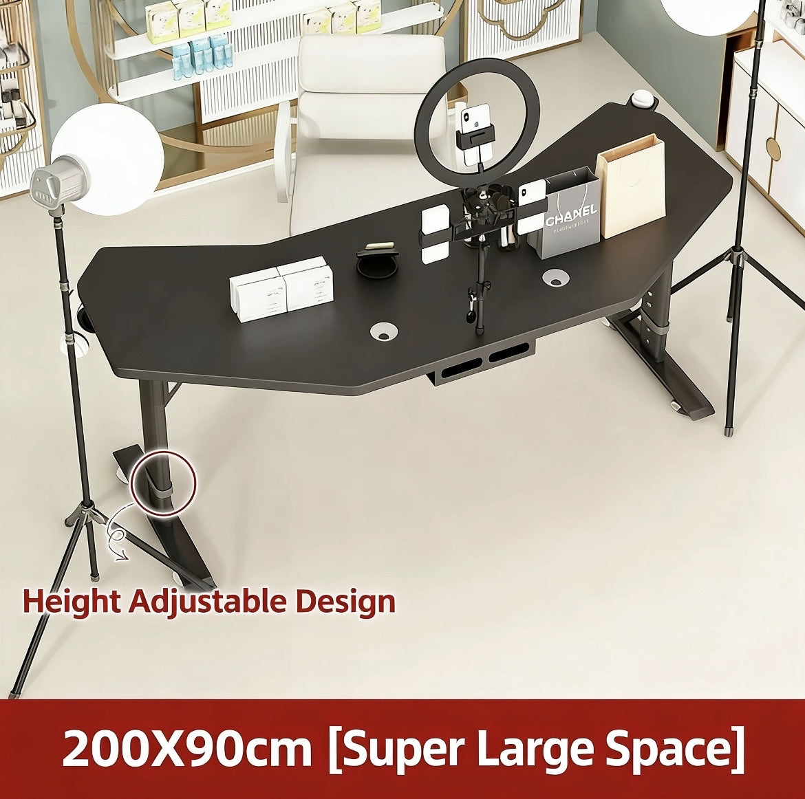 Height-Adjustable Live Streaming Desk with Rotating Display – Mobile Computer Workstation for Office & Streaming Setup