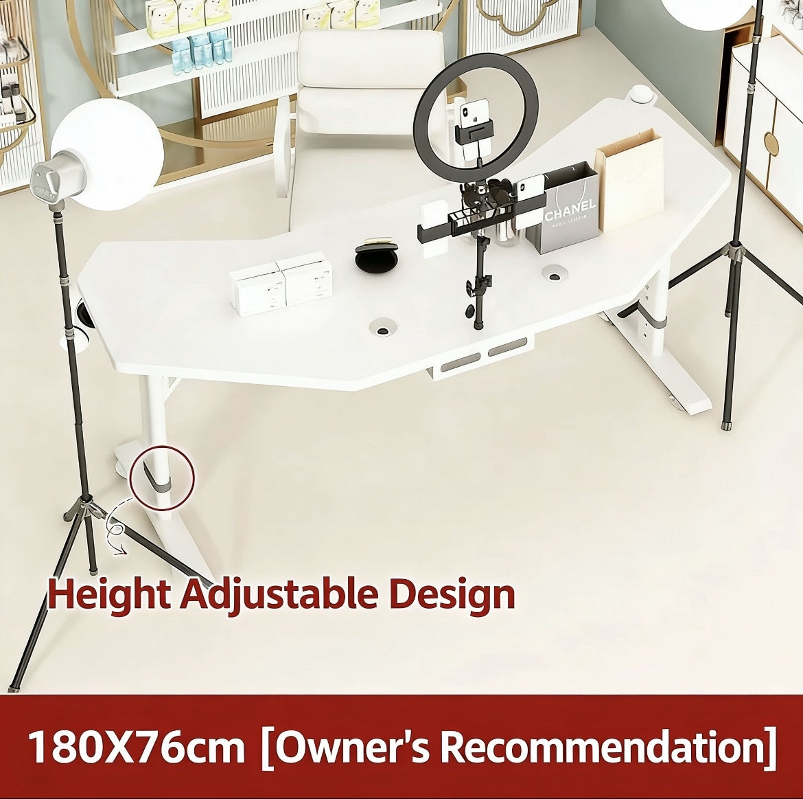 Height-Adjustable Live Streaming Desk with Rotating Display – Mobile Computer Workstation for Office & Streaming Setup