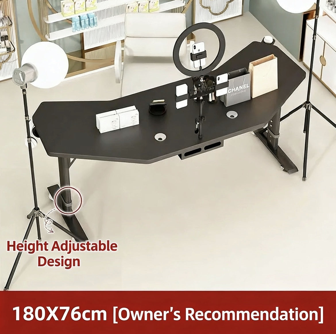 Height-Adjustable Live Streaming Desk with Rotating Display – Mobile Computer Workstation for Office & Streaming Setup