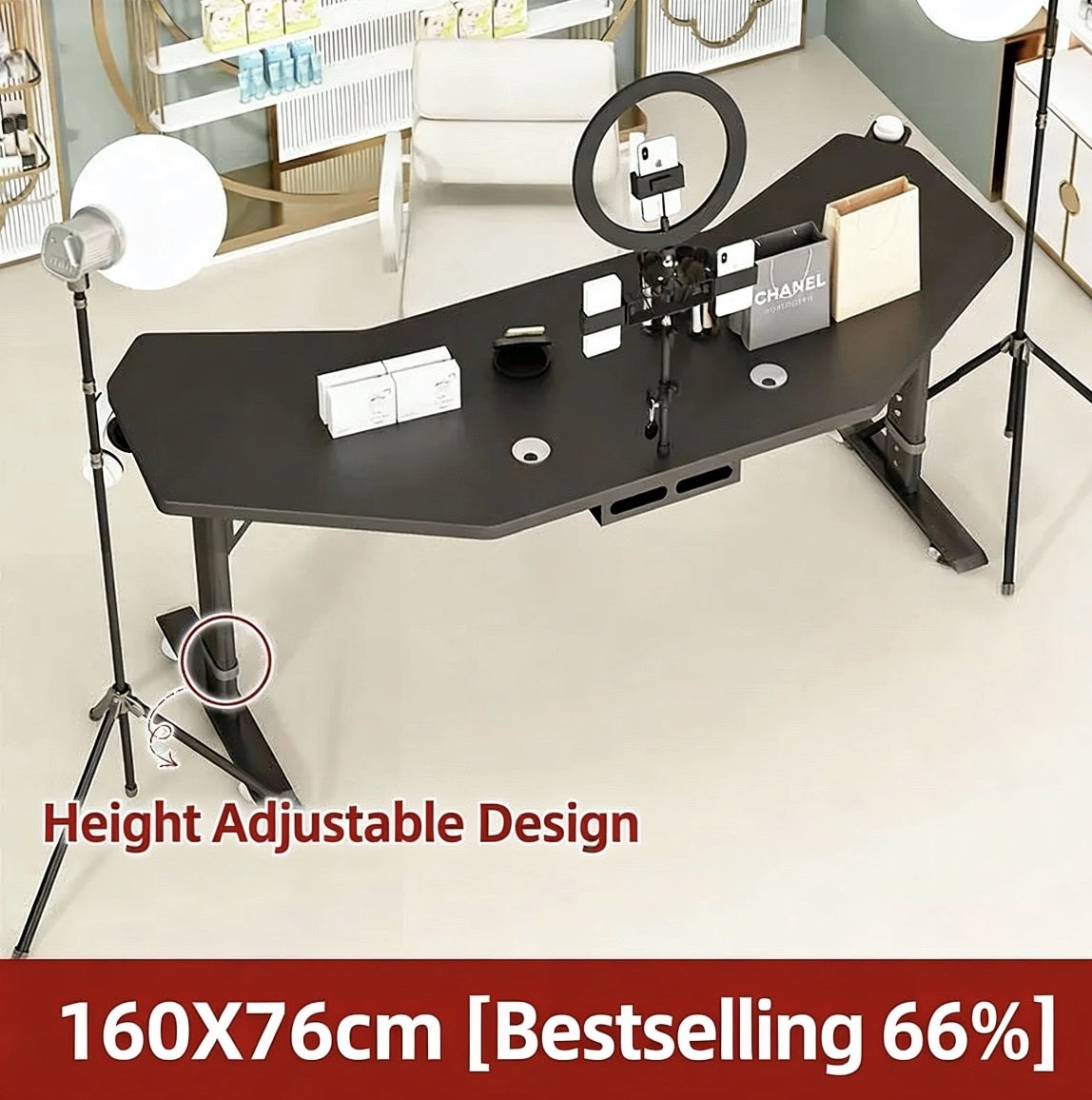 Height-Adjustable Live Streaming Desk with Rotating Display – Mobile Computer Workstation for Office & Streaming Setup