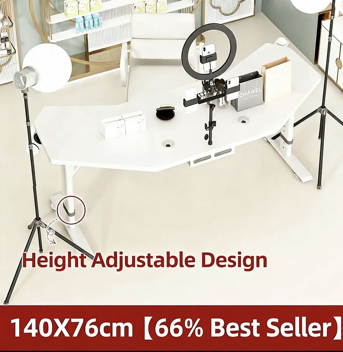 Height-Adjustable Live Streaming Desk with Rotating Display – Mobile Computer Workstation for Office & Streaming Setup