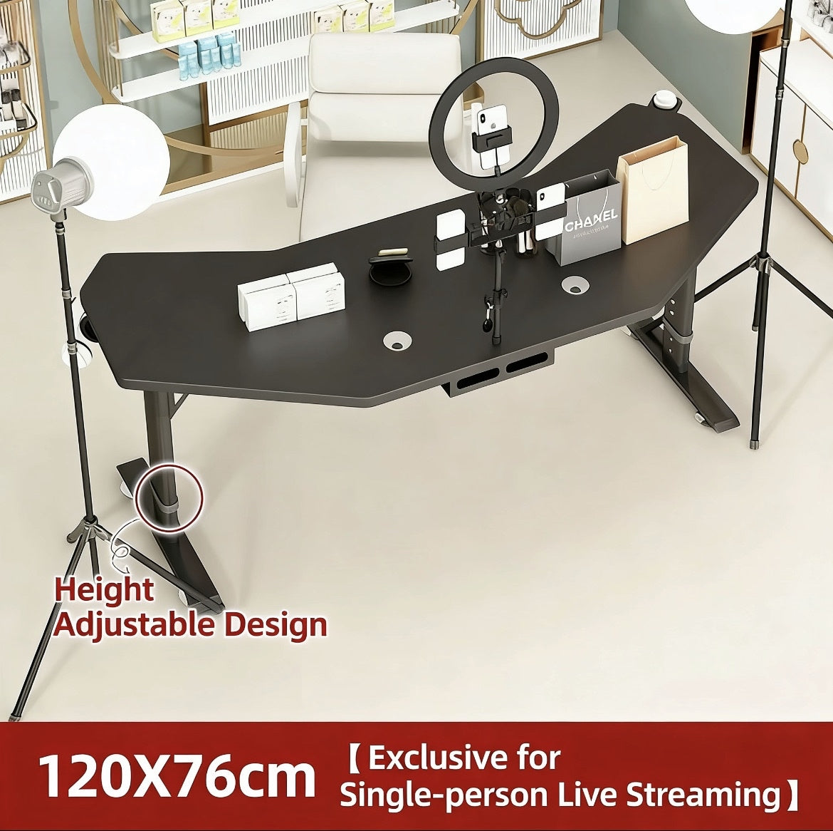 Height-Adjustable Live Streaming Desk with Rotating Display – Mobile Computer Workstation for Office & Streaming Setup