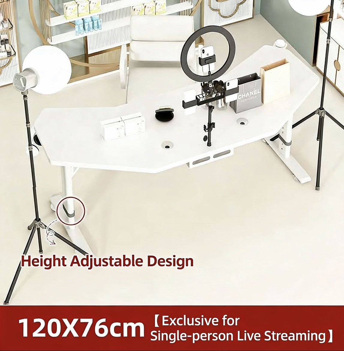 Height-Adjustable Live Streaming Desk with Rotating Display – Mobile Computer Workstation for Office & Streaming Setup