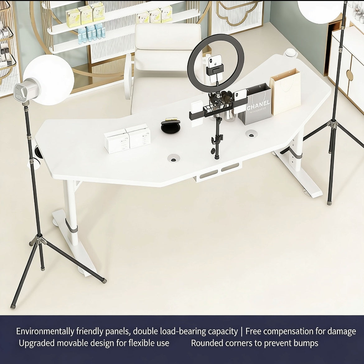 Height-Adjustable Live Streaming Desk with Rotating Display – Mobile Computer Workstation for Office & Streaming Setup