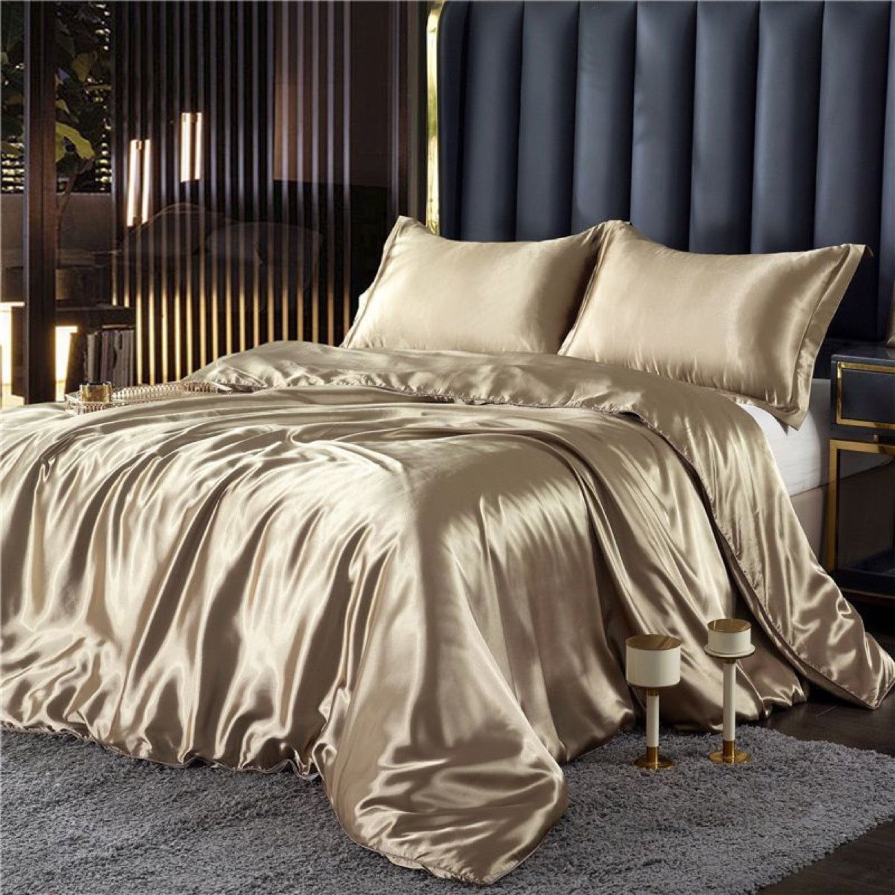 Luxury Mulberry Silk 4-Piece Bedding Set – Silk Duvet Cover, Fitted Sheet, Silk Bed Sheet, Skin-Friendly Sleep Essentials