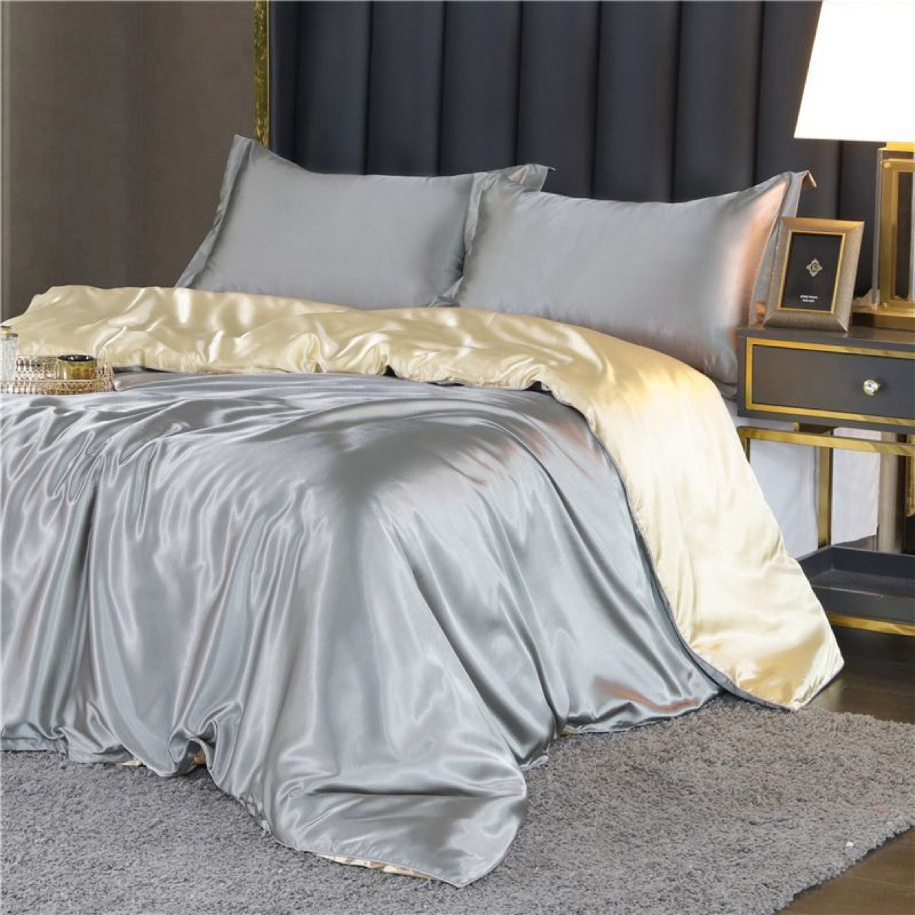 Luxury Mulberry Silk 4-Piece Bedding Set – Silk Duvet Cover, Fitted Sheet, Silk Bed Sheet, Skin-Friendly Sleep Essentials
