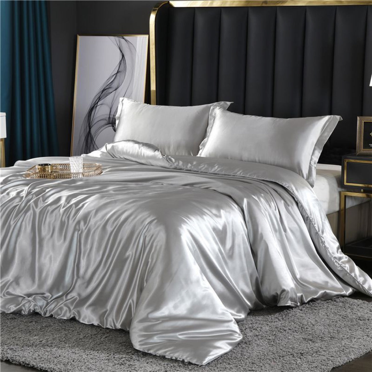 Luxury Mulberry Silk 4-Piece Bedding Set – Silk Duvet Cover, Fitted Sheet, Silk Bed Sheet, Skin-Friendly Sleep Essentials